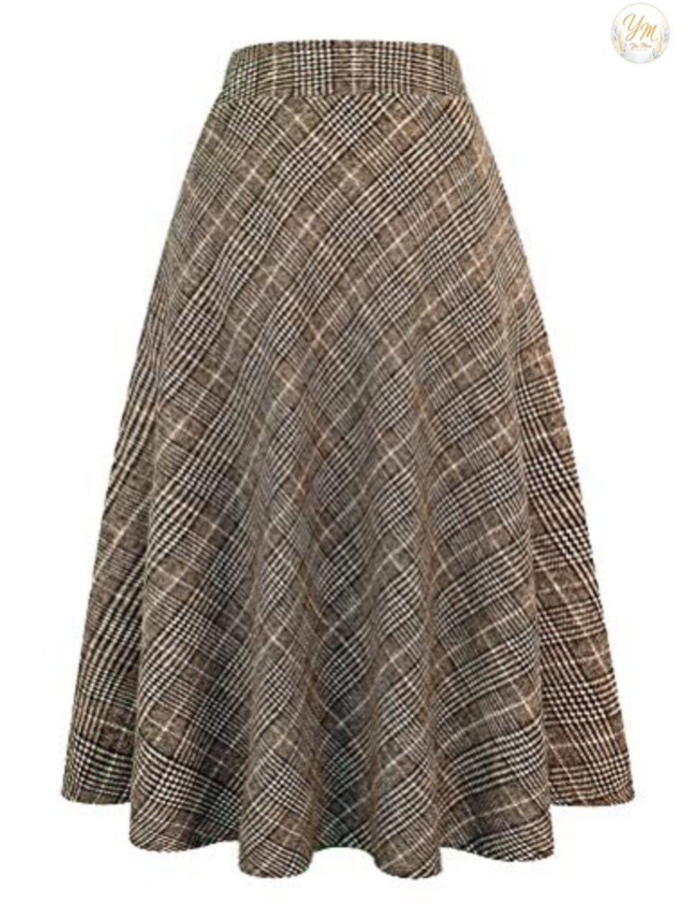 Womens Wool Plaid Skirt High Waisted A-Line Tartan Long Maxi Side Zipper Fully